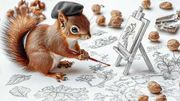 Процесс рисования белки